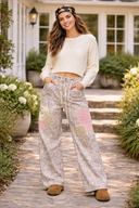 Twill Denim Patchwork Straight Pants