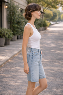 High Rise Denim Bermuda Jeans
