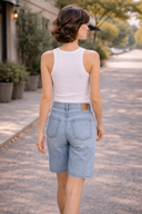 High Rise Denim Bermuda Jeans