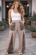 Mineral Wash Leopard Patchwork Wide Leg Pants