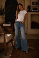 High Waist Straight Leg Medium Wash Denim Pants