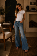 High Waist Straight Leg Medium Wash Denim Pants