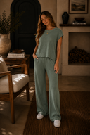 Sweater Rolled Sleeve Top & Long Pants Set