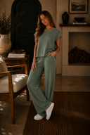 Sweater Rolled Sleeve Top & Long Pants Set