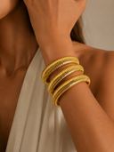 Waterproof Ribbed Stainless Steel Coil Bangle Bracelet