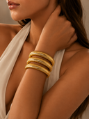 Waterproof Ribbed Stainless Steel Coil Bangle Bracelet