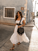 Akaroa Rose Fringe Suede Bag – Black