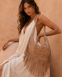 Aztec Maze Fringe Hobo Bag – Taupe
