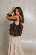 Daisy Metallic Leather Tote Bag – Brown