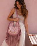 Heavenly Embroidered Fringe Bag – Dusty Pink