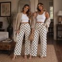 Polka Dot Print Patched Pocket Mid-rise Straight Leg Pants