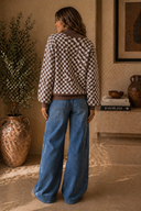 Checkerboard Button-Front Sweater