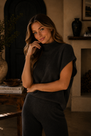 Mock Neck Shirred Sweater