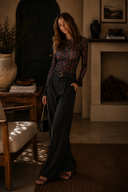 Black Mesh Floral Lace Cuff Bodysuit