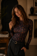 Black Mesh Floral Lace Cuff Bodysuit