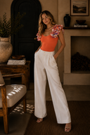 Ruffle Sleeve Ribbed Orange Body Suit