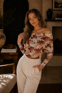 Pink Floral Printed Long Sleeve Sheath Bodysuit