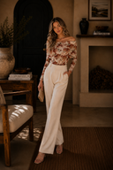 Pink Floral Printed Long Sleeve Sheath Bodysuit