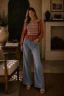 Contrast Stitch Smocked Square Neck Top