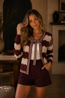 LISTICLE Wavy Stripe Pointelle Knit Tie Front Cardigan