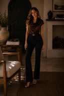 Silk Drape Cowl Neck Top