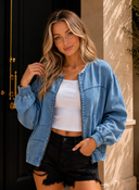 Denim Bomber Jacket with Zipper