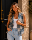 Plaid Open Front Sleeveless Jacket