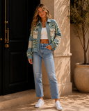 POL Vintage Washed Jacquard Color Block Jacket