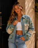 POL Vintage Washed Jacquard Color Block Jacket