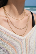 Triple Layer Loop, Box & Paperclip Chain Necklace