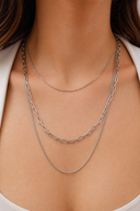 Triple Layer Loop, Box & Paperclip Chain Necklace