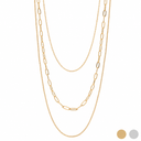 Triple Layer Loop, Box & Paperclip Chain Necklace