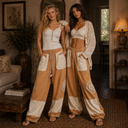 POL Boho Patchwork Crochet Pocket Pants