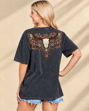 Floral Cow Skull Graphic Premium Washed Tee
