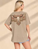 Floral Cow Skull Graphic Premium Washed Tee