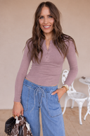Simply Yours Ribbed Henley Modal Top | S-2X