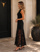 Midnight Romance Lace Patchwork Maxi Dress