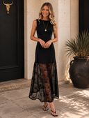 Midnight Romance Lace Patchwork Maxi Dress