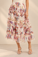 Floral Ruffled Mesh Midi Skirt