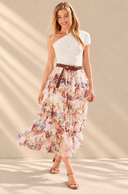 Floral Ruffled Mesh Midi Skirt