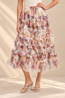 Floral Ruffled Mesh Midi Skirt