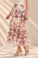 Floral Ruffled Mesh Midi Skirt