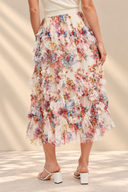 Floral Ruffled Mesh Midi Skirt