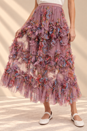 Floral Ruffled Mesh Midi Skirt