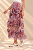 Floral Ruffled Mesh Midi Skirt