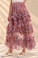 Floral Ruffled Mesh Midi Skirt