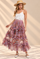 Floral Ruffled Mesh Midi Skirt