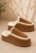 Platformed Fur Shearling Slip-On Slide