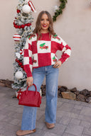 Red & White Holiday Checkered Pickup & Tree Sequin Knit Sweater | KKB EXCLUSIVE XS-3X-Sweater-Krush Kandy, Women's Online Fashion Boutique Located in Phoenix, Arizona (Scottsdale Area)