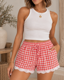 Cherry Picnic Gingham Lace Shorts
